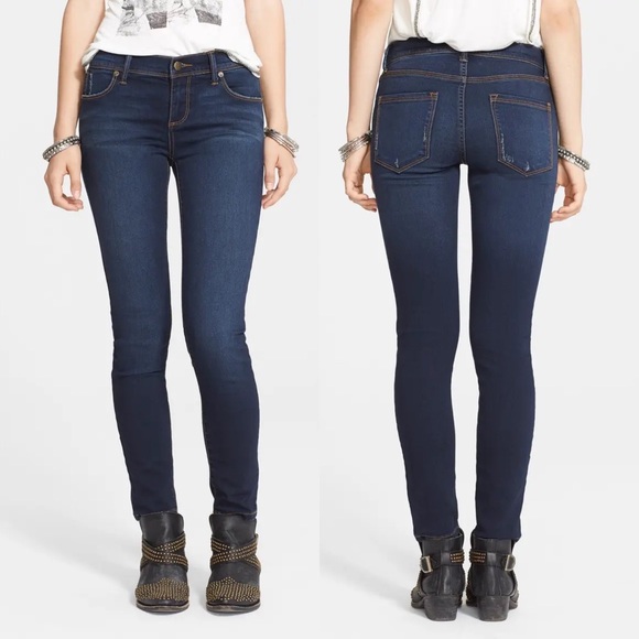 Free People Roller Crop Blue High Rise Skinny Jean